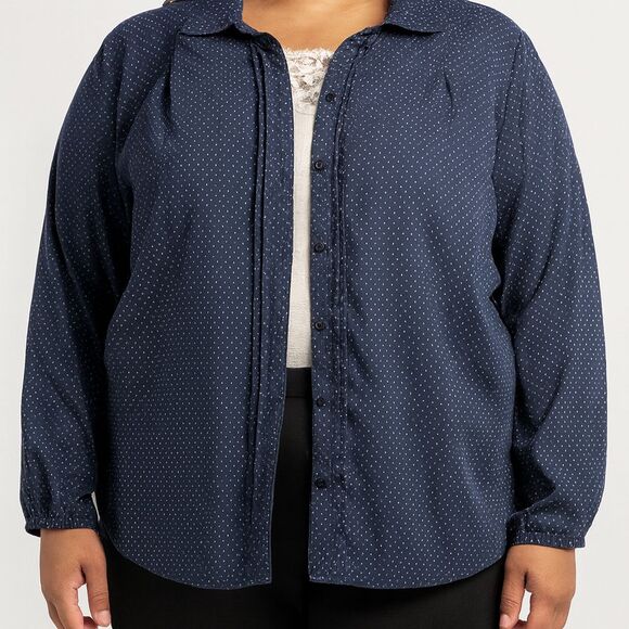 Talbots Classic Button Shirt Women Plus XXL Navy Polka Dots Preppy Office Career - Picture 1 of 11